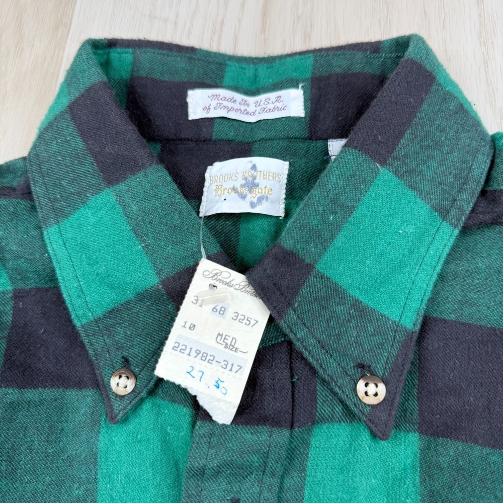 NWT VTG Brooks Brothers Green Black Buffalo Plaid Flannel Button Shirt Size M - Picture 7 of 11